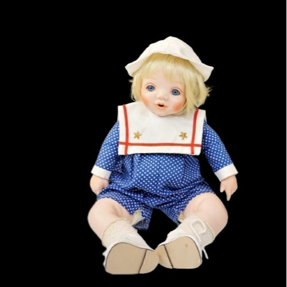 Vintage Porcelain Doll Child With Sailors Clothing